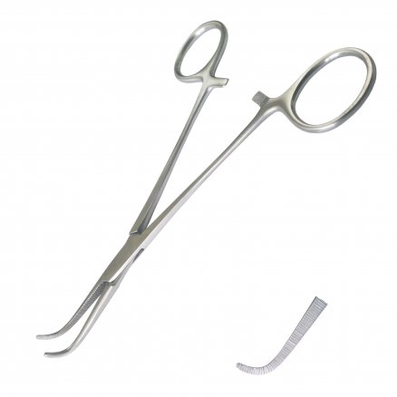 Затискач препарувальний, лігатурний по Gemini, зігнутий. Довжина 16 см